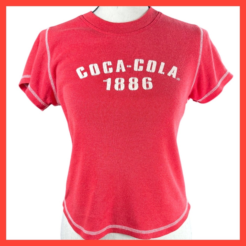 Vintage Coca Cola 1886 T-Shirt Coral Red Embroidered‎ Patch Logo Graphic Tee Med